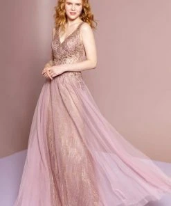 Elizabeth K - GL2618 Beaded Glittery A-Line Dress