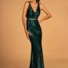 Elizabeth K - GL2626 Sequined Deep V-neck Trumpet Dress