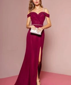 Elizabeth K - GL2665 Surplice Off Shoulder High Slit Gown 16 Elizabeth K - GL2665 Surplice Off Shoulder High Slit Gown