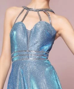 Elizabeth K - GL2672 Glitter Crepe High Neck A-line Gown