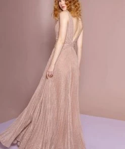 Elizabeth K - GL2687 Deep V-neck Pleated A-line Dress 21 Elizabeth K - GL2687 Deep V-neck Pleated A-line Dress