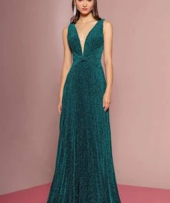 Elizabeth K - GL2687 Deep V-neck Pleated A-line Dress 28 Elizabeth K - GL2687 Deep V-neck Pleated A-line Dress