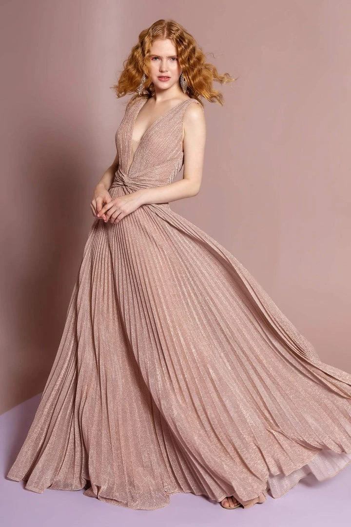 Elizabeth K - GL2687 Deep V-neck Pleated A-line Dress 7 Elizabeth K - GL2687 Deep V-neck Pleated A-line Dress