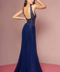 Elizabeth K - GL2690 Illusion Embroidery Appliqued A-Line Dress