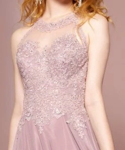 Elizabeth K - GL2690 Illusion Embroidery Appliqued A-Line Dress