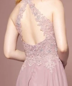 Elizabeth K - GL2690 Illusion Embroidery Appliqued A-Line Dress