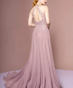 Elizabeth K - GL2690 Illusion Embroidery Appliqued A-Line Dress