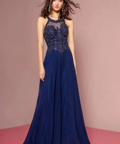 Elizabeth K - GL2690 Illusion Embroidery Appliqued A-Line Dress