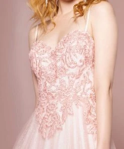 Elizabeth K - GL2694 Embroidered Bodice Glitter A-Line Gown