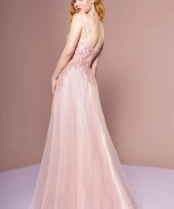 Elizabeth K - GL2694 Embroidered Bodice Glitter A-Line Gown