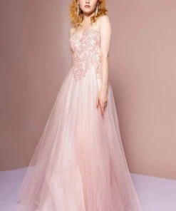 Elizabeth K - GL2694 Embroidered Bodice Glitter A-Line Gown