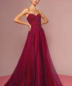 Elizabeth K - GL2694 Embroidered Bodice Glitter A-Line Gown