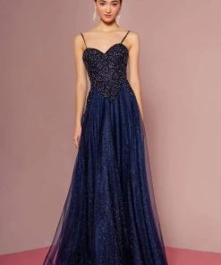 Elizabeth K - GL2694 Embroidered Bodice Glitter A-Line Gown