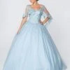 Elizabeth K - GL2800 Sheer Cape Sleeve Appliqued Glitter Ballgown