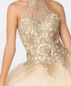 Elizabeth K - GL2805 Gilt Embroidered Halter Glitter Ballgown