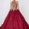 Elizabeth K - GL2805 Gilt Embroidered Halter Glitter Ballgown