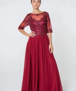 Elizabeth K - GL2812 Embroidered Illusion Bateau A-Line Dress