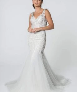 Elizabeth K - GL2815 Embroidered V-Neck Mermaid Wedding Dress
