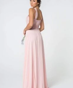 Elizabeth K - GL2816 Knotted Halter Bodice Chiffon A-Line Dress