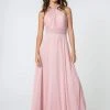 Elizabeth K - GL2816 Knotted Halter Bodice Chiffon A-Line Dress
