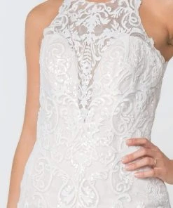 Elizabeth K - GL2818 Embellished Illusion Jewel Trumpet Bridal Dress