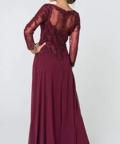 Elizabeth K - GL2825 Embellished V-neck Chiffon A-line Dress 8 Elizabeth K - GL2825 Embellished V-neck Chiffon A-line Dress