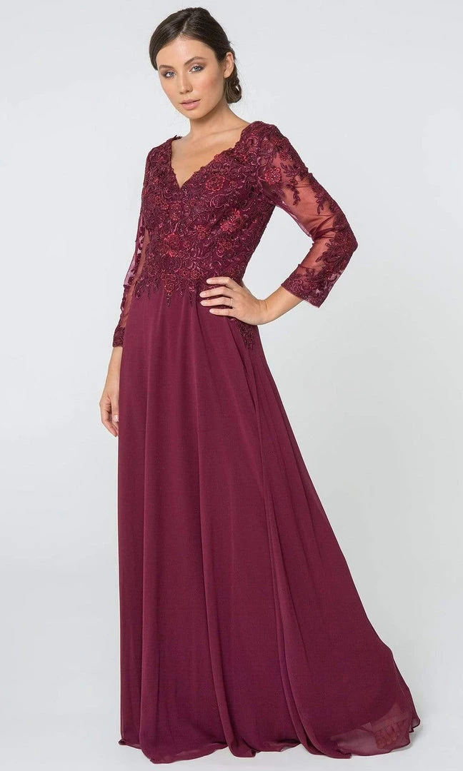 Elizabeth K - GL2825 Embellished V-neck Chiffon A-line Dress 6 Elizabeth K - GL2825 Embellished V-neck Chiffon A-line Dress