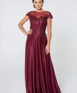 Elizabeth K - GL2828 Embellished Lace Bateau Chiffon A-line Gown