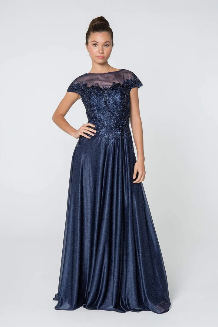 Elizabeth K - GL2828 Embellished Lace Bateau Chiffon A-line Gown 7 Elizabeth K - GL2828 Embellished Lace Bateau Chiffon A-line Gown