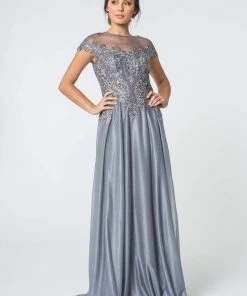 Elizabeth K - GL2828 Embellished Lace Bateau Chiffon A-line Gown 18 Elizabeth K - GL2828 Embellished Lace Bateau Chiffon A-line Gown