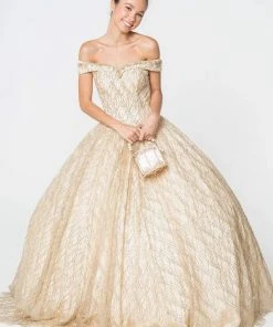 Elizabeth K - GL2832 Foldover Off Shoulder Glitter Ballgown