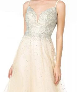 Elizabeth K - GL2891 Beaded Bodice Illusion Deep V-Neck Long Dress 17 Elizabeth K - GL2891 Beaded Bodice Illusion Deep V-Neck Long Dress