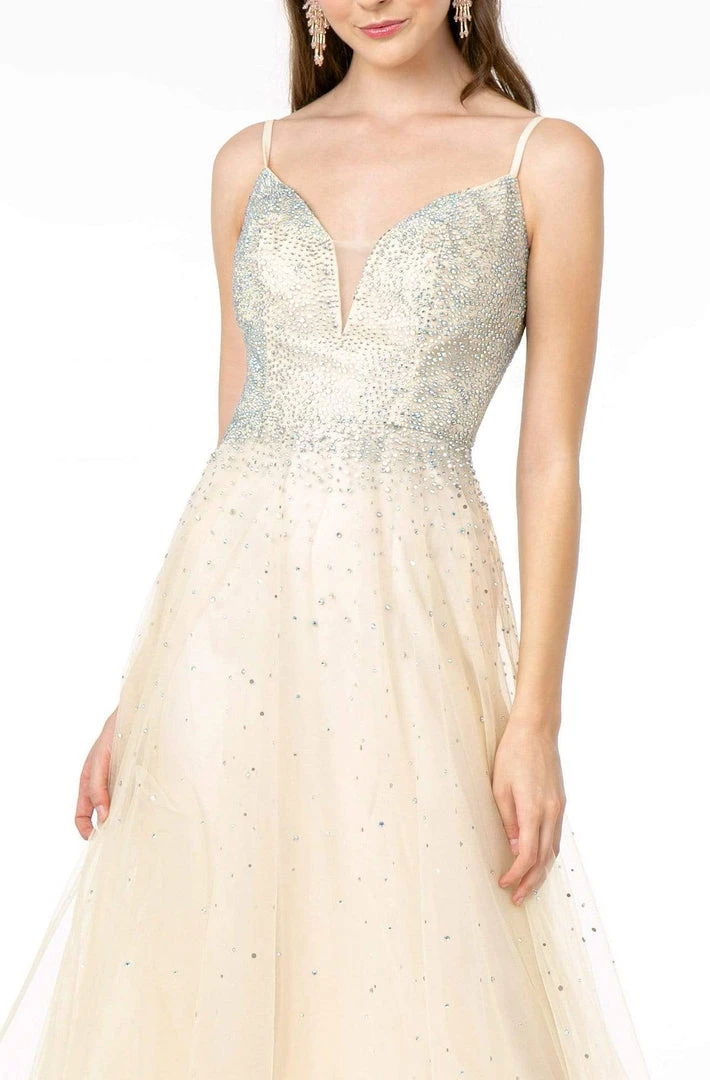 Elizabeth K - GL2891 Beaded Bodice Illusion Deep V-Neck Long Dress 10 Elizabeth K - GL2891 Beaded Bodice Illusion Deep V-Neck Long Dress