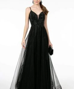 Elizabeth K - GL2891 Beaded Bodice Illusion Deep V-Neck Long Dress 14 Elizabeth K - GL2891 Beaded Bodice Illusion Deep V-Neck Long Dress