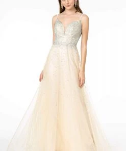 Elizabeth K - GL2891 Beaded Bodice Illusion Deep V-Neck Long Dress 16 Elizabeth K - GL2891 Beaded Bodice Illusion Deep V-Neck Long Dress