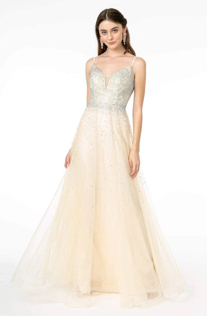 Elizabeth K - GL2891 Beaded Bodice Illusion Deep V-Neck Long Dress 9 Elizabeth K - GL2891 Beaded Bodice Illusion Deep V-Neck Long Dress