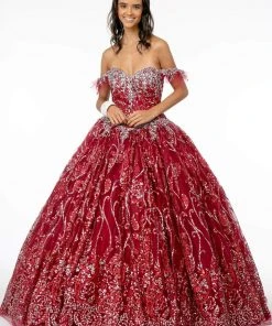 Elizabeth K - GL2913 Glitter Embellished Off-Shoulder Ballgown