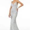 Elizabeth K - GL2917 Illusion Deep V-Neck Glitter Mesh Long Gown
