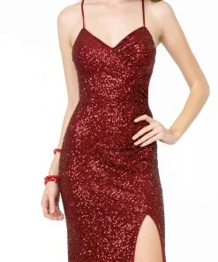 Elizabeth K - GL2919 Sequined V-Neck Sheath Dress