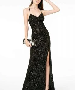 Elizabeth K - GL2919 Sequined V-Neck Sheath Dress