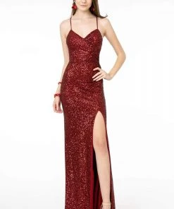 Elizabeth K - GL2919 Sequined V-Neck Sheath Dress