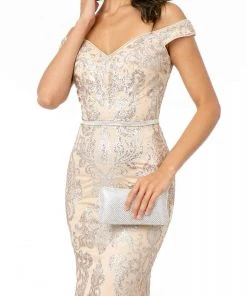 Elizabeth K - GL2922 Glitter Off-Shoulder Evening Dress 16 Elizabeth K - GL2922 Glitter Off-Shoulder Evening Dress