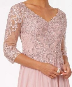 Elizabeth K - GL2925 Embroidered V-Neck A-Line Dress