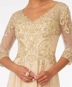 Elizabeth K - GL2925 Embroidered V-Neck A-Line Dress