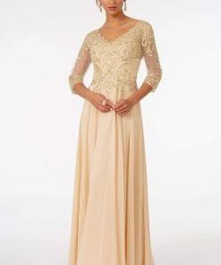 Elizabeth K - GL2925 Embroidered V-Neck A-Line Dress