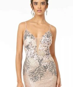 Elizabeth K - GL2929 Metallic Glitter Plunging V-Neck Gown 13 Elizabeth K - GL2929 Metallic Glitter Plunging V-Neck Gown