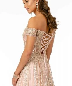 Elizabeth K - GL2941 Embroidered Off-Shoulder A-Line Gown