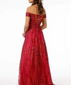 Elizabeth K - GL2941 Embroidered Off-Shoulder A-Line Gown