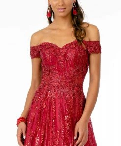 Elizabeth K - GL2941 Embroidered Off-Shoulder A-Line Gown
