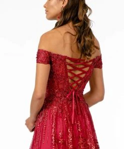 Elizabeth K - GL2941 Embroidered Off-Shoulder A-Line Gown